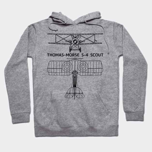 Thomas-Morse S-4 Scout Retro Biplane WW1 Plane Blueprint Hoodie by Battlefields